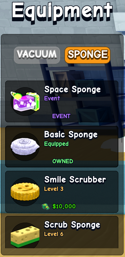 Flip a House sponge equipment list page 1