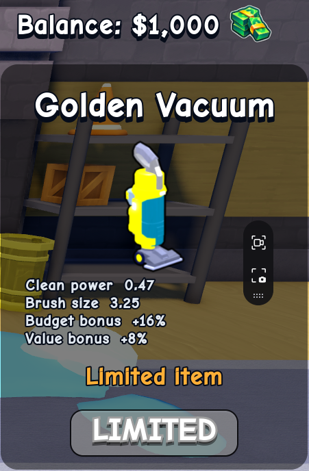 Golden Vacuum card in Flip a House Roblox