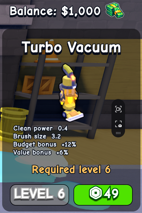 Turbo Vacuum card in Flip a House Roblox
