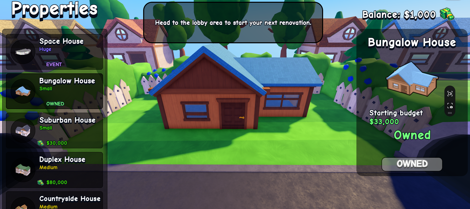 Flip a House house selection screenshot