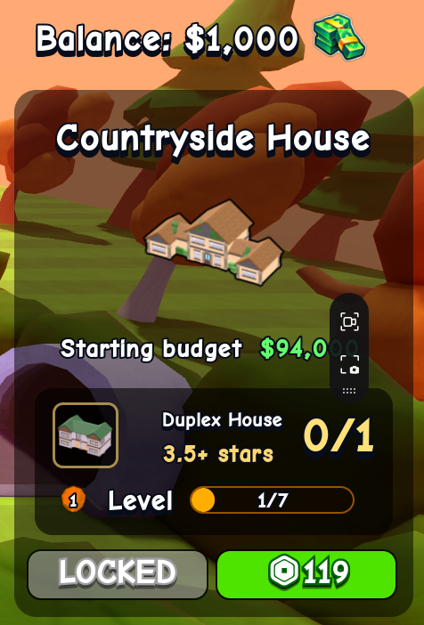 Countryside House card in Flip a House Roblox